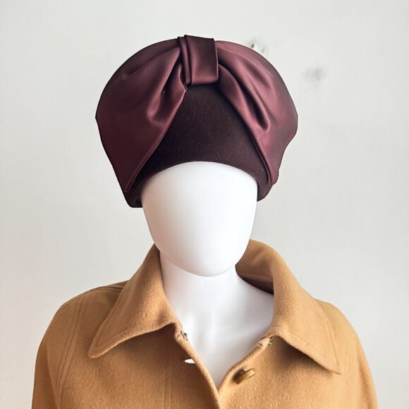 Vintage Michelle Brown Wool Hat w Satin bow main image 6